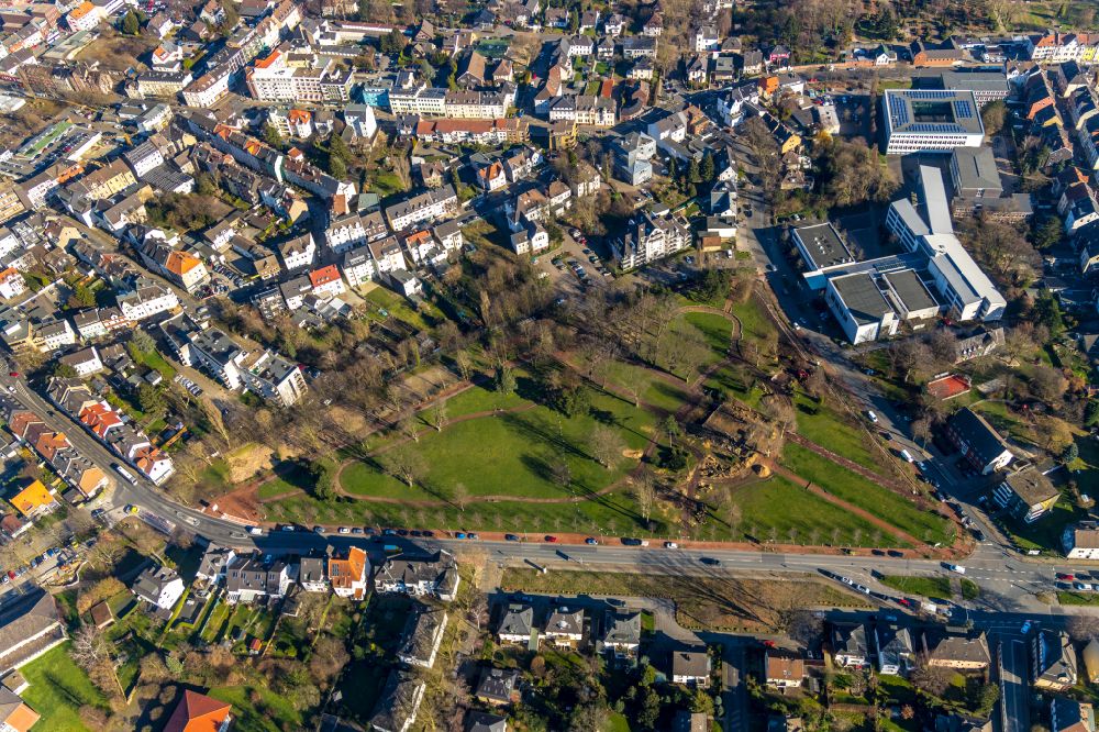 Bochum from above - Park of Friedenspark on street Bussmanns Weg in the district Wattenscheid in Bochum at Ruhrgebiet in the state North Rhine-Westphalia, Germany