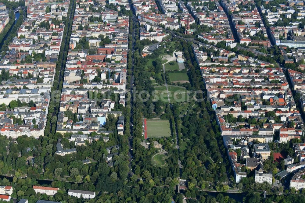 Berlin from above - Park of Goerlitzer Park in the district Kreuzberg in Berlin, Germany