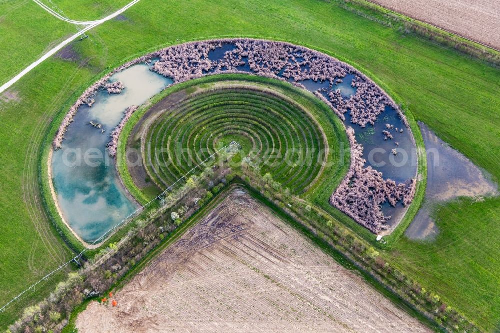 Persereano from the bird's eye view: Park of a semicircular pond in Persereano in Friuli-Venezia Giulia, Italy