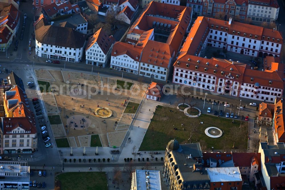 Erfurt from above - Park Hirschgarten with two independent parking areas on the government street in the district of Altstadt in Erfurt in the state Thuringia, Germany