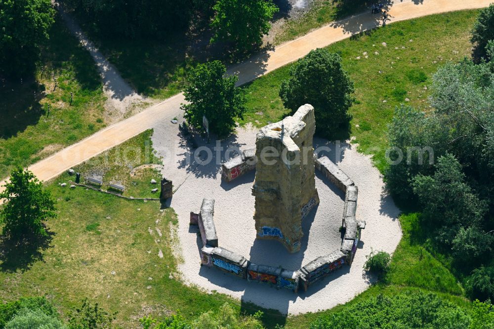 Berlin from above - Park with climbing wall Wuhletalwaechter in the district of Marzahn in Berlin, Germany