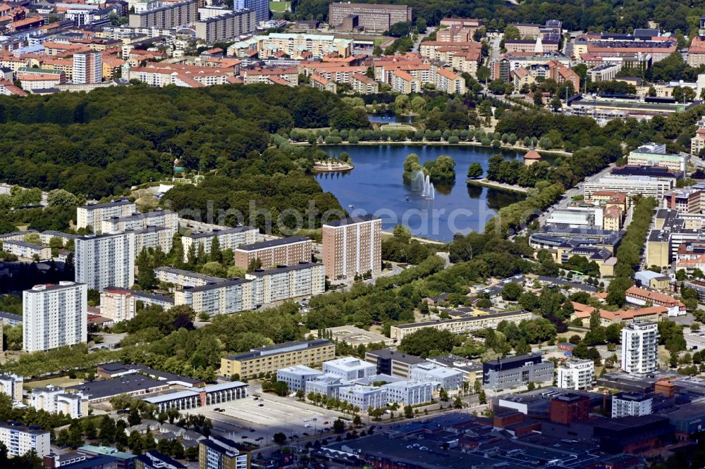 Malmö from above - Park of Pildammsparken in Malmoe in Skane laen, Sweden