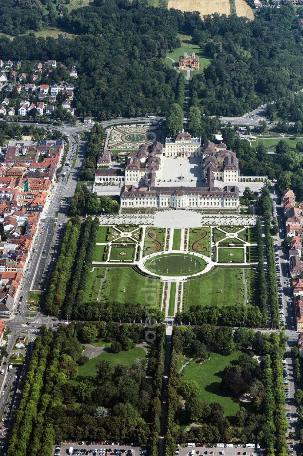 Aerial image Ludwigsburg - Park of Residenzschloss Ludwigsburg Schlossstrasse in Ludwigsburg in the state Baden-Wurttemberg, Germany
