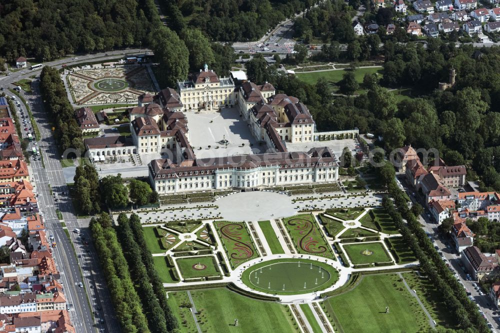 Ludwigsburg from the bird's eye view: Park of Residenzschloss Ludwigsburg Schlossstrasse in Ludwigsburg in the state Baden-Wurttemberg, Germany