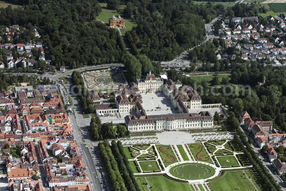 Aerial image Ludwigsburg - Park of Residenzschloss Ludwigsburg Schlossstrasse in Ludwigsburg in the state Baden-Wurttemberg, Germany