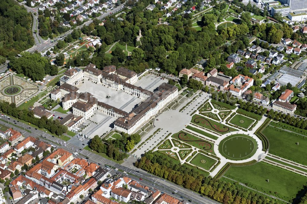 Ludwigsburg from the bird's eye view: Park of Residenzschloss Ludwigsburg Schlossstrasse in Ludwigsburg in the state Baden-Wurttemberg, Germany