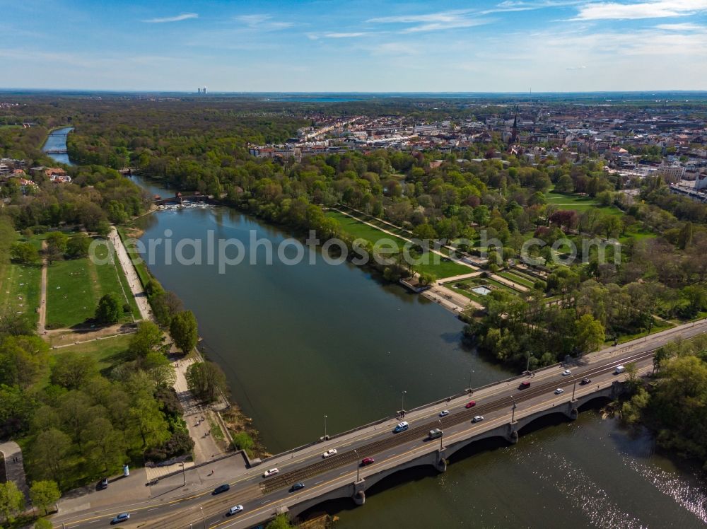 Leipzig from above - Park of Richard-Wagner-Hain and Palmengarten in Leipzig in the state Saxony, Germany