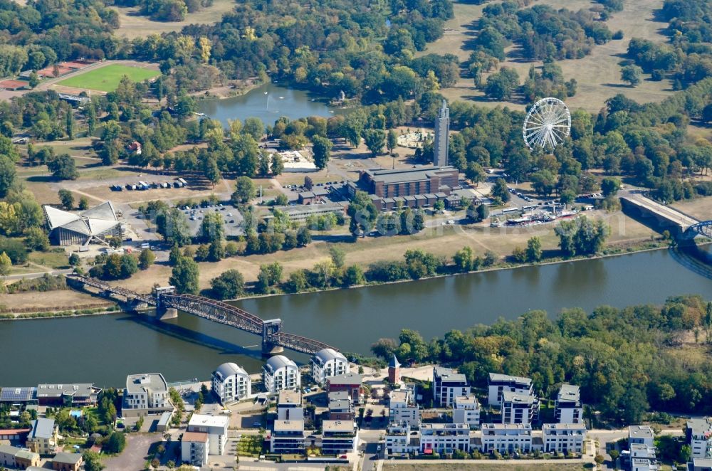 Magdeburg from above - Park of Rotehornpark in Magdeburg in the state Saxony-Anhalt, Germany