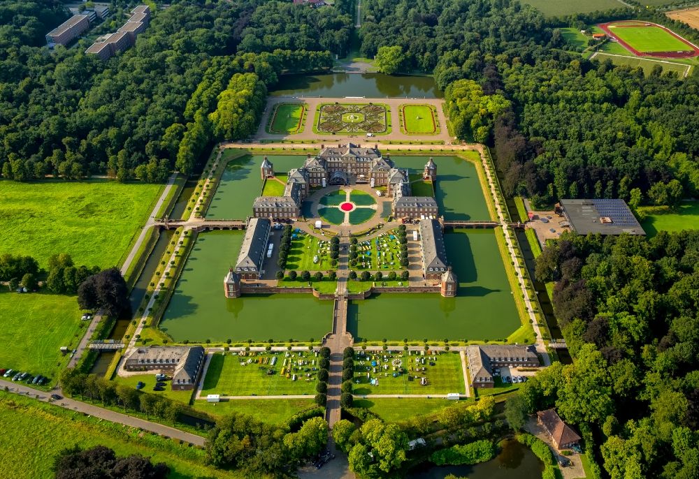 Nordkirchen from above - Park of Schlosspark with Chateau Nordkirchen surrounded by forest in Nordkirchen in the state North Rhine-Westphalia