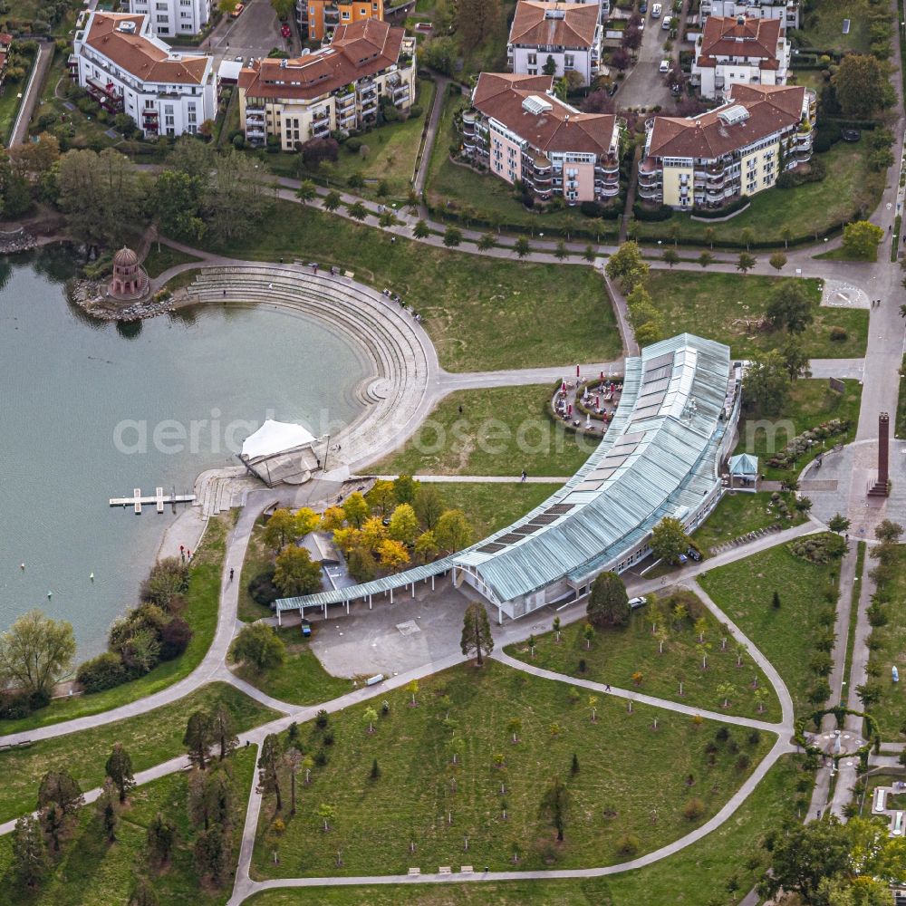 Freiburg im Breisgau from above - Seepark with lake Flueckigersee on the area of the former State Garden Show in the district Betzenhausen in Freiburg im Breisgau in the state Baden-Wurttemberg, Germany