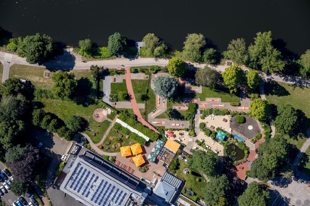 Aerial image Herdecke - Park with playground with sandy areas in the district Westende in Herdecke in the state North Rhine-Westphalia, Germany