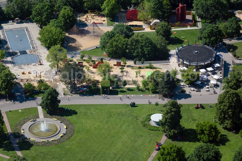 Aerial image Erfurt - Park with playground with sandy areas Spiel- and Erlebniswelt GaertnerReich in egapark in Erfurt in the state Thuringia, Germany
