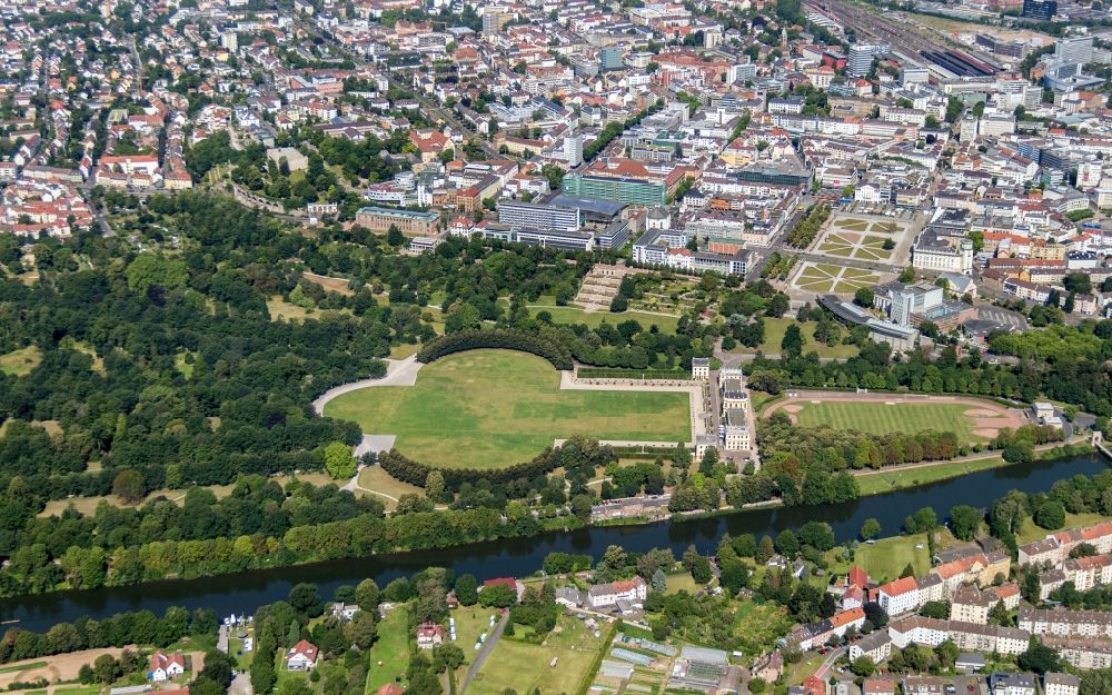 Kassel from the bird's eye view: Park of Staatspark Karlsaue in Kassel in the state Hesse, Germany