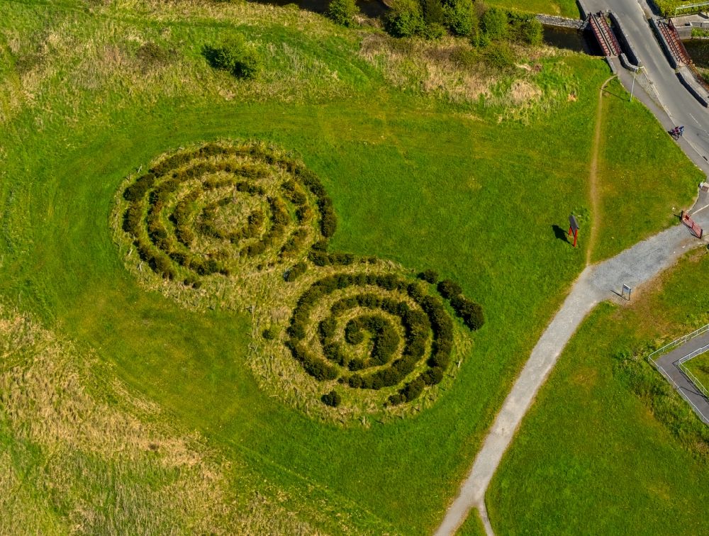 Aerial photograph Galway - Hedge circles in the park at the tower ruins in Galway , Ireland