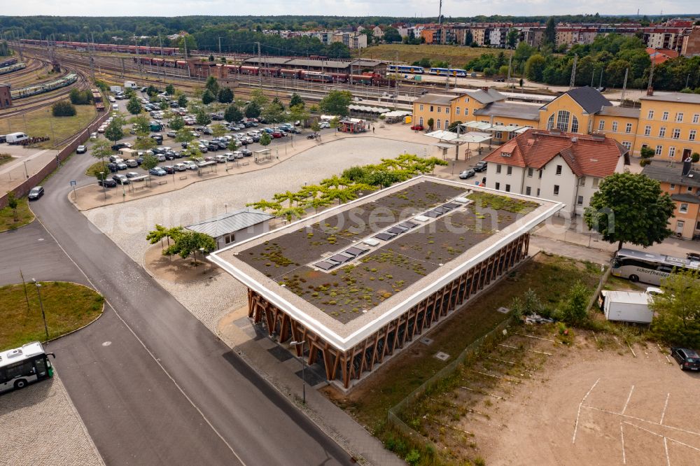 Eberswalde from above - Parking deck on the building of the car park fuer Fahrraeder in Eberswalde in the state Brandenburg, Germany