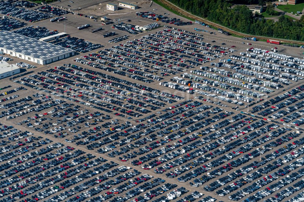 Kippenheim from above - Parking and storage space for automobiles of MOSOLF Logistics & Services GmbH on street Freimatte in Kippenheim in the state Baden-Wuerttemberg