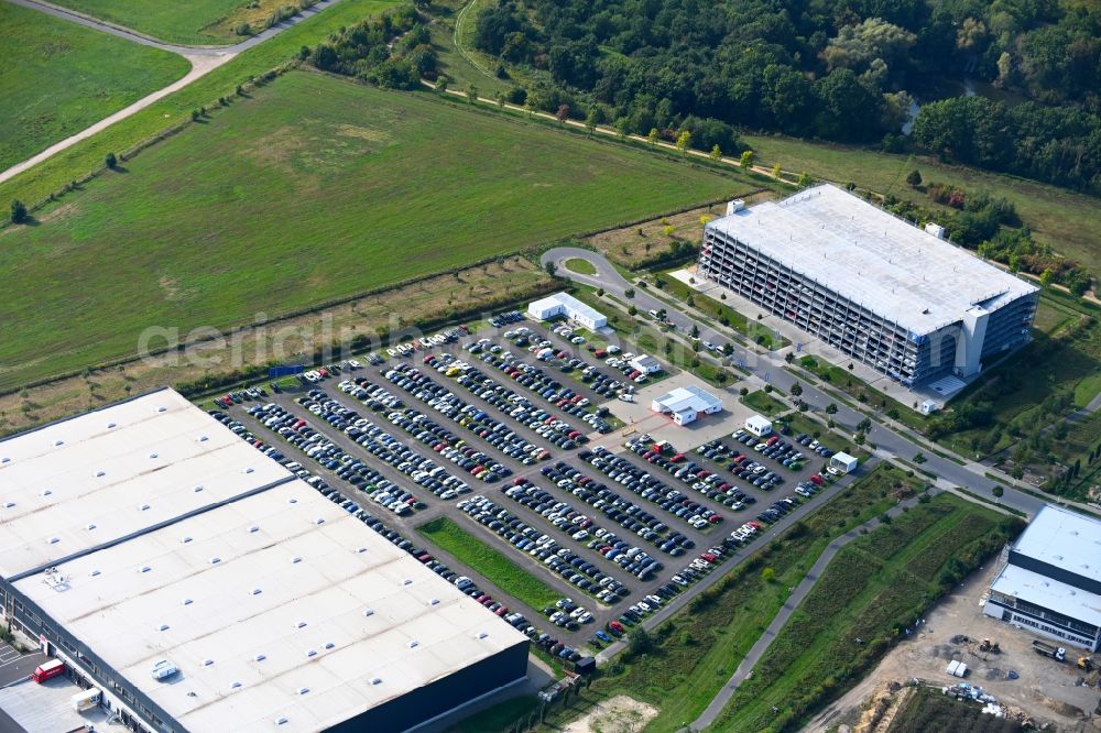 Aerial image Berlin - Parking and storage space for automobiles on Gebrueder-Hirth-Strasse in the district Bohnsdorf in Berlin, Germany