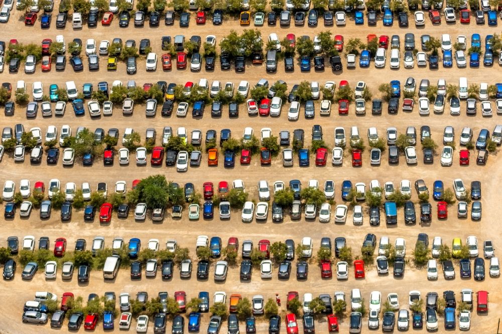 Aerial photograph Campos - Parking and storage space for automobiles in Campos in Balearische Insel Mallorca, Spain