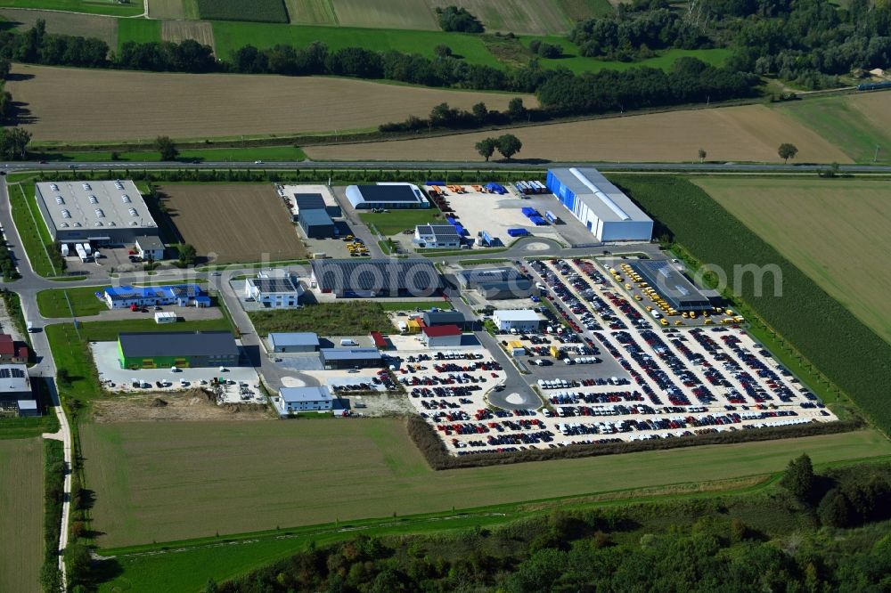 Aerial image Dillingen an der Donau - Parking and storage space for automobiles on Einsteinstrasse in Dillingen an der Donau in the state Bavaria, Germany