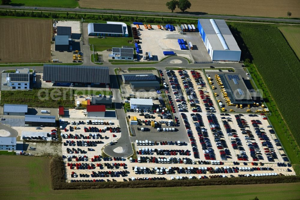 Dillingen an der Donau from above - Parking and storage space for automobiles on Einsteinstrasse in Dillingen an der Donau in the state Bavaria, Germany