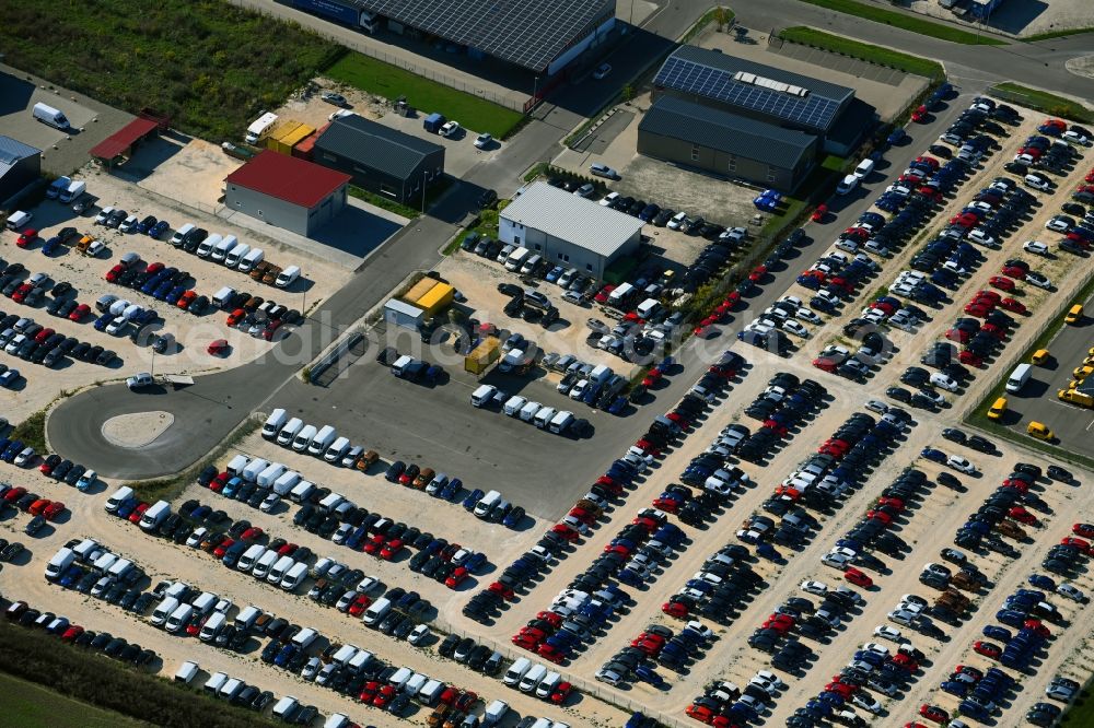 Dillingen an der Donau from the bird's eye view: Parking and storage space for automobiles on Einsteinstrasse in Dillingen an der Donau in the state Bavaria, Germany