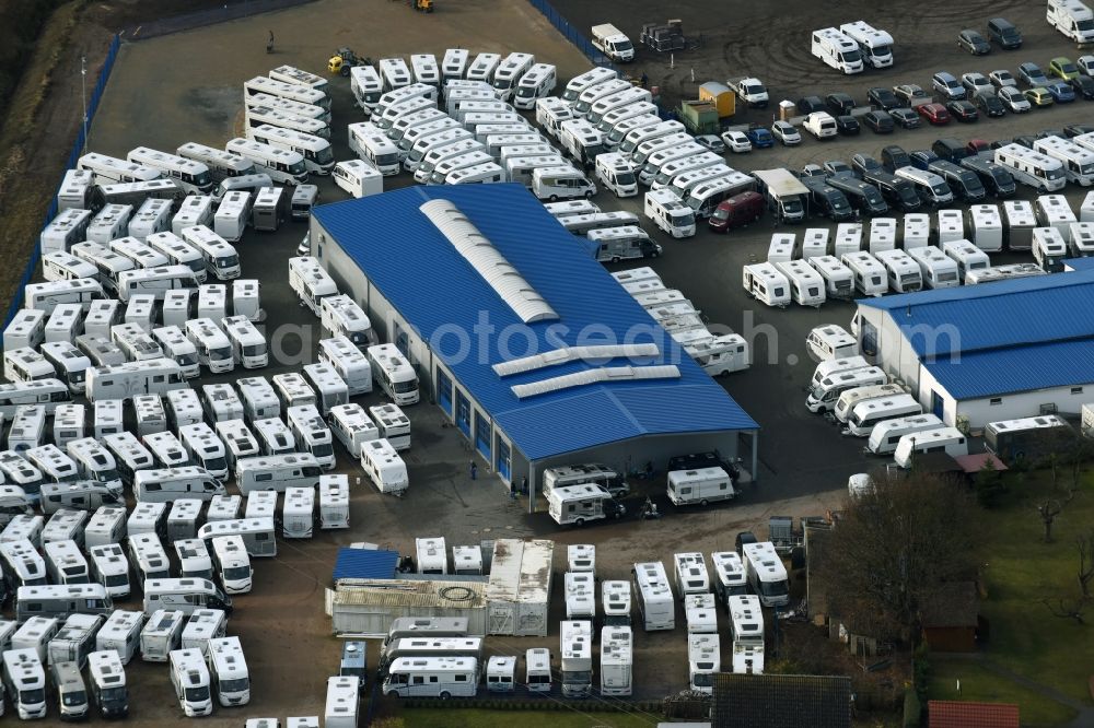 Aerial image Kremmin - Parking and storage space for Caravan- automobiles in Kremmin in the state Mecklenburg - Western Pomerania