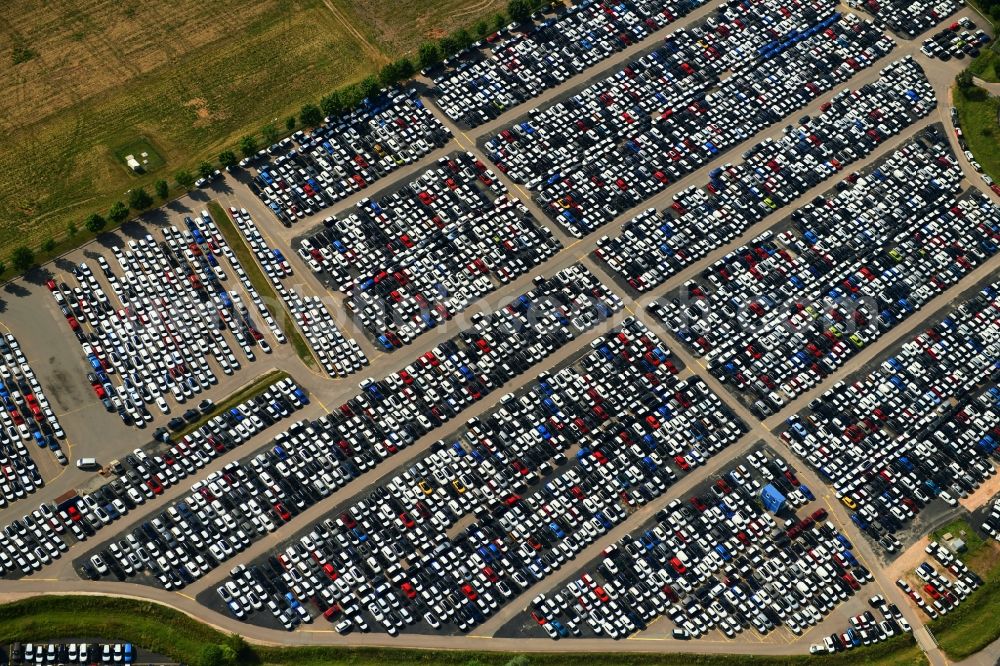Kelheim from above - Parking and storage space for automobiles on Abensberger Strasse in Kelheim in the state Bavaria, Germany