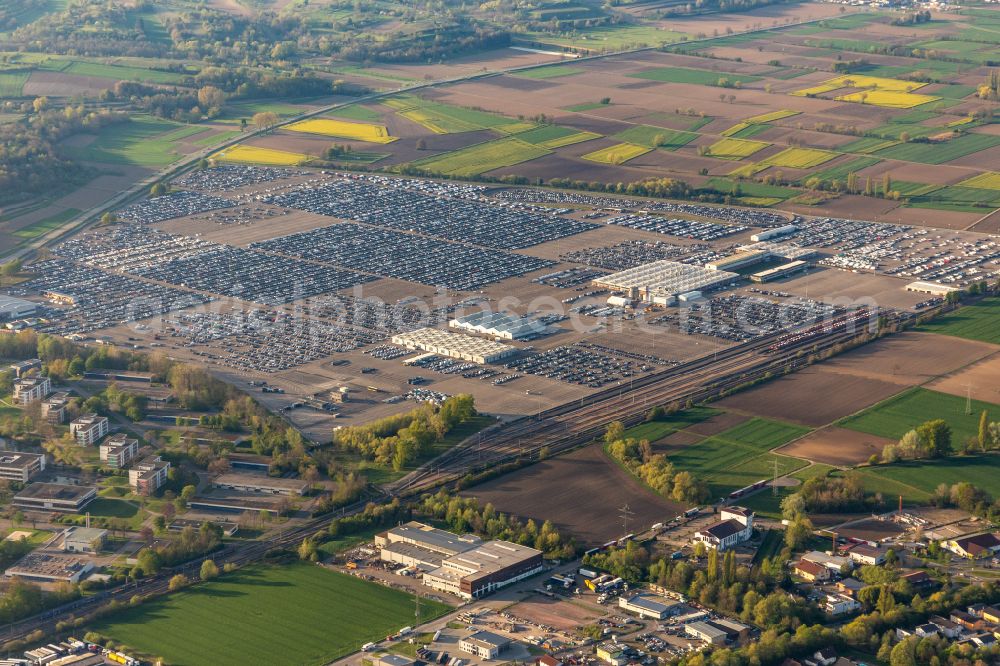 Kippenheim from the bird's eye view: Parking and storage space for automobiles of MOSOLF Logistics & Services GmbH on street Freimatte in Kippenheim in the state Baden-Wuerttemberg