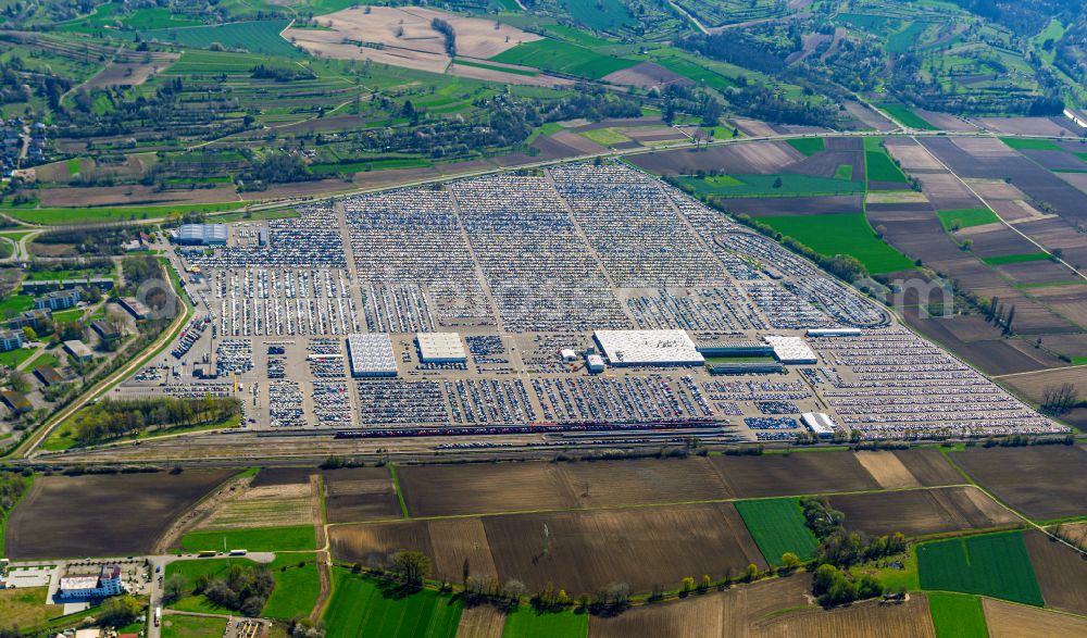 Aerial photograph Kippenheim - Parking and storage space for automobiles on street Freimatte in Kippenheim in the state Baden-Wuerttemberg, Germany