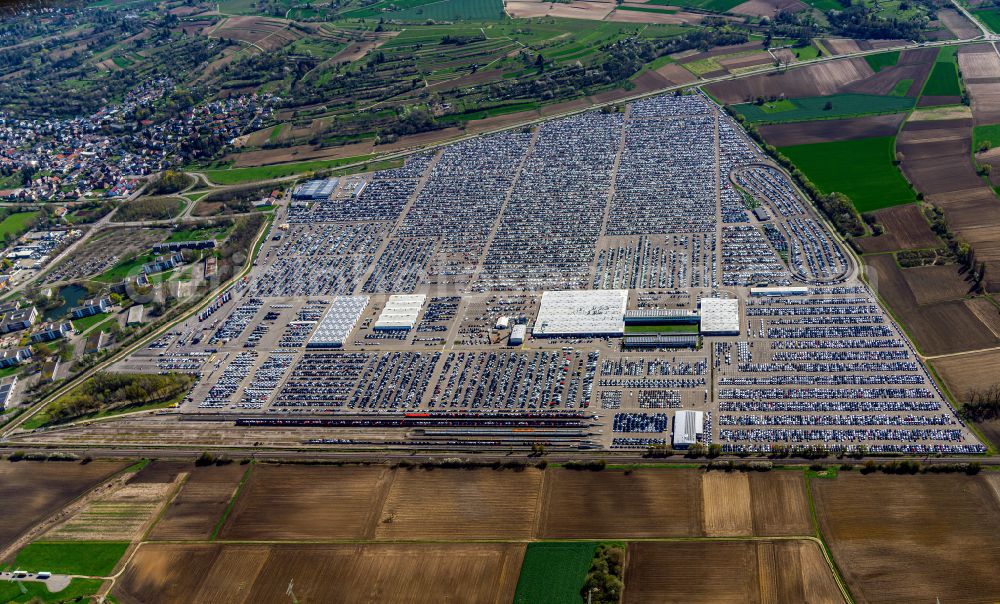 Kippenheim from the bird's eye view: Parking and storage space for automobiles on street Freimatte in Kippenheim in the state Baden-Wuerttemberg, Germany