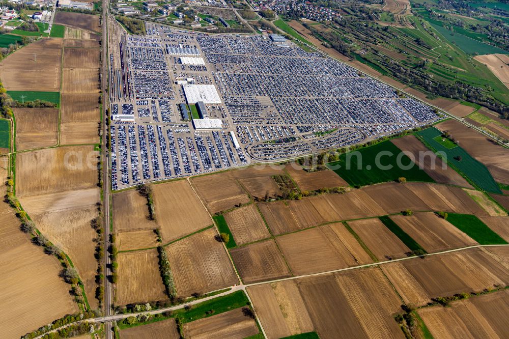 Aerial image Kippenheim - Parking and storage space for automobiles on street Freimatte in Kippenheim in the state Baden-Wuerttemberg, Germany