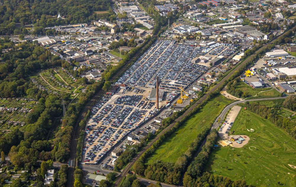 Dortmund from above - Parking and storage space for automobiles in the district Eving in Dortmund in the state North Rhine-Westphalia, Germany
