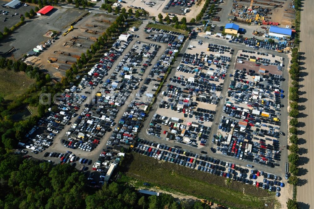 Aerial image Schenkendorf - Parking and storage space for automobiles on Zeppelinring in Schenkendorf in the state Brandenburg, Germany