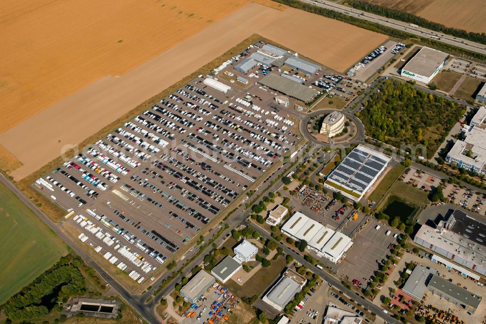 Aerial image Wiedemar - Parking and storage space for automobiles of CARS Technik & Logistik GmbH on Junkerstrasse in Wiedemar in the state Saxony, Germany