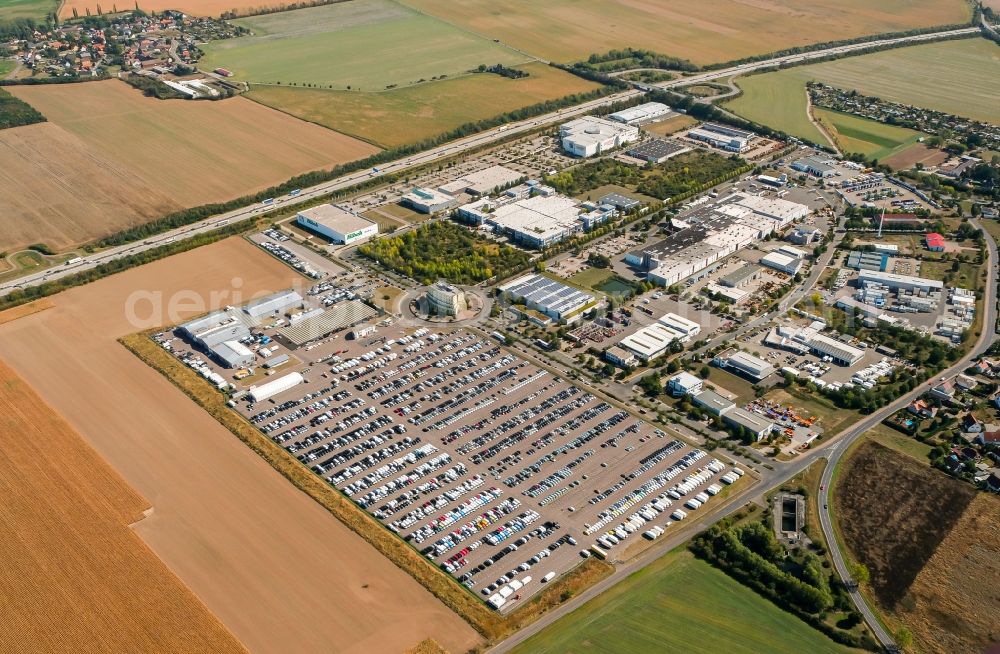 Aerial photograph Wiedemar - Parking and storage space for automobiles of CARS Technik & Logistik GmbH on Junkerstrasse in Wiedemar in the state Saxony, Germany