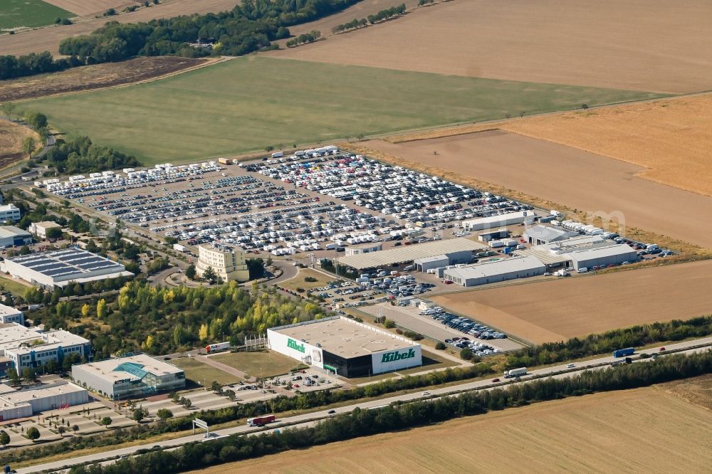 Wiedemar from above - Parking and storage space for automobiles of CARS Technik & Logistik GmbH on Junkerstrasse in Wiedemar in the state Saxony, Germany