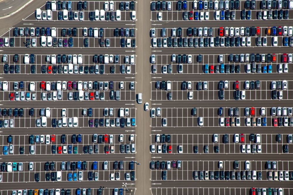 Aerial photograph Zülpich - Parking and storage space for new cars Automobile in Zuelpich in North Rhine-Westphalia. Operator of the site is the Norwegian - Swedish shipping company Wallenius Wilhelmsen Logistics, which deals mainly with the global transport of cars, trucks and other rolling cargoes
