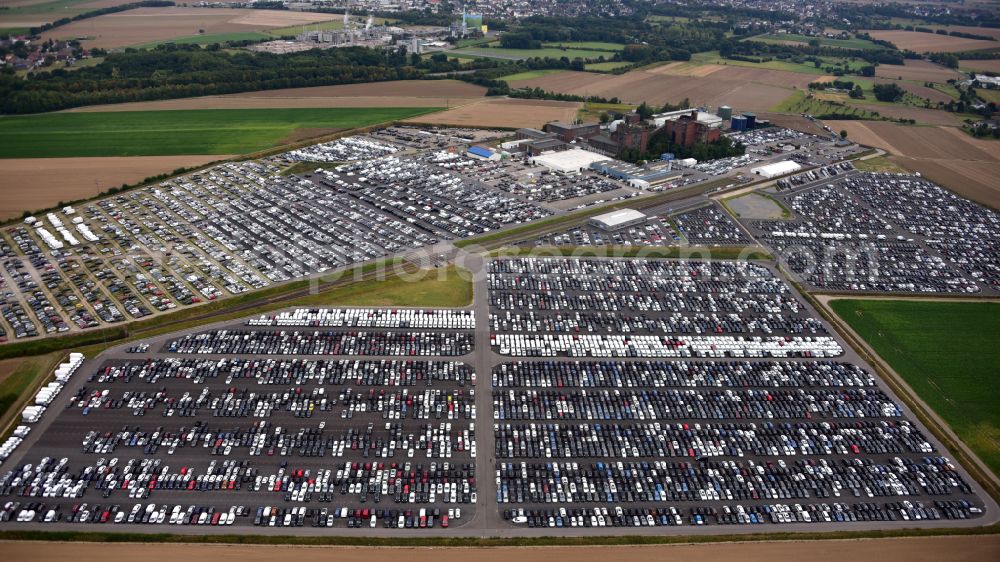 Aerial photograph Zülpich - Parking and storage space for new cars Automobile in Zuelpich in North Rhine-Westphalia