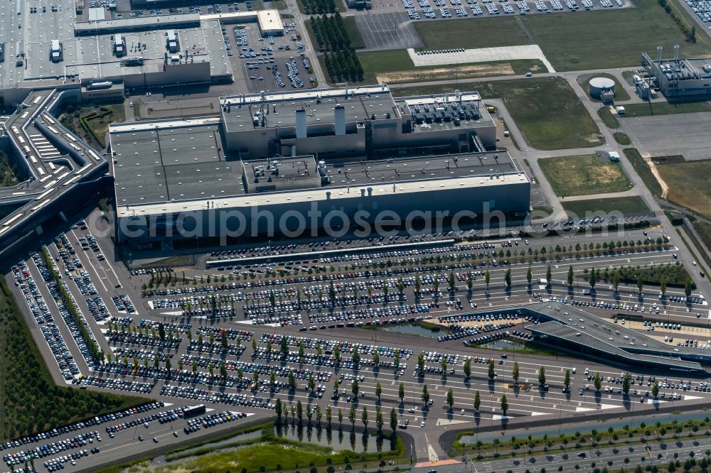 Leipzig from above - Parking spot at the site location of Bayerische Motoren Werke AG BMW Leipzig in Saxony