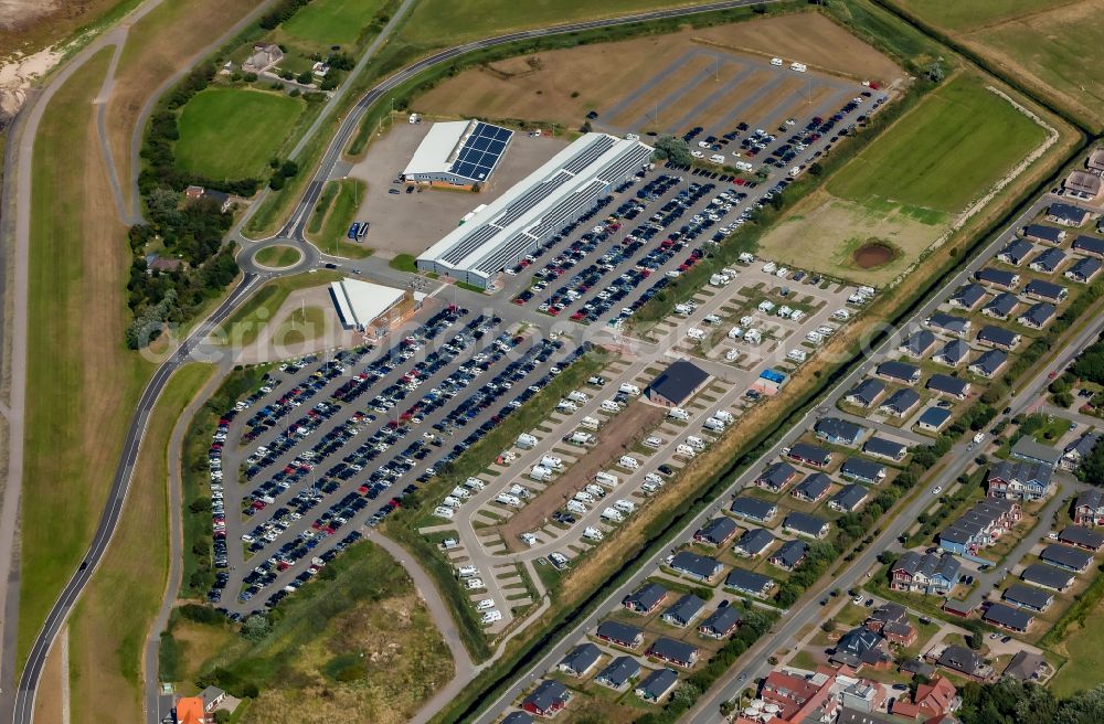 Dagebüll from above - Parking and storage space for automobiles bei Inselparkplatz Dagebuell GmbH in Dagebuell in the state Schleswig-Holstein, Germany