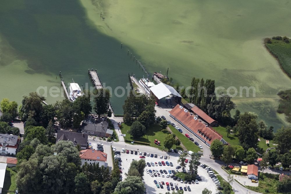 Aerial image Inning am Ammersee - Passenger ship Anleger in Inning am Ammersee in the state Bavaria, Germany