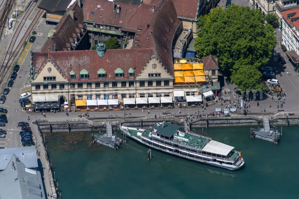Lindau (Bodensee) from above - Passenger ship Baden on Anleger in Hafen Lindau Hafen in Lindau (Bodensee) at Bodensee in the state Bavaria, Germany