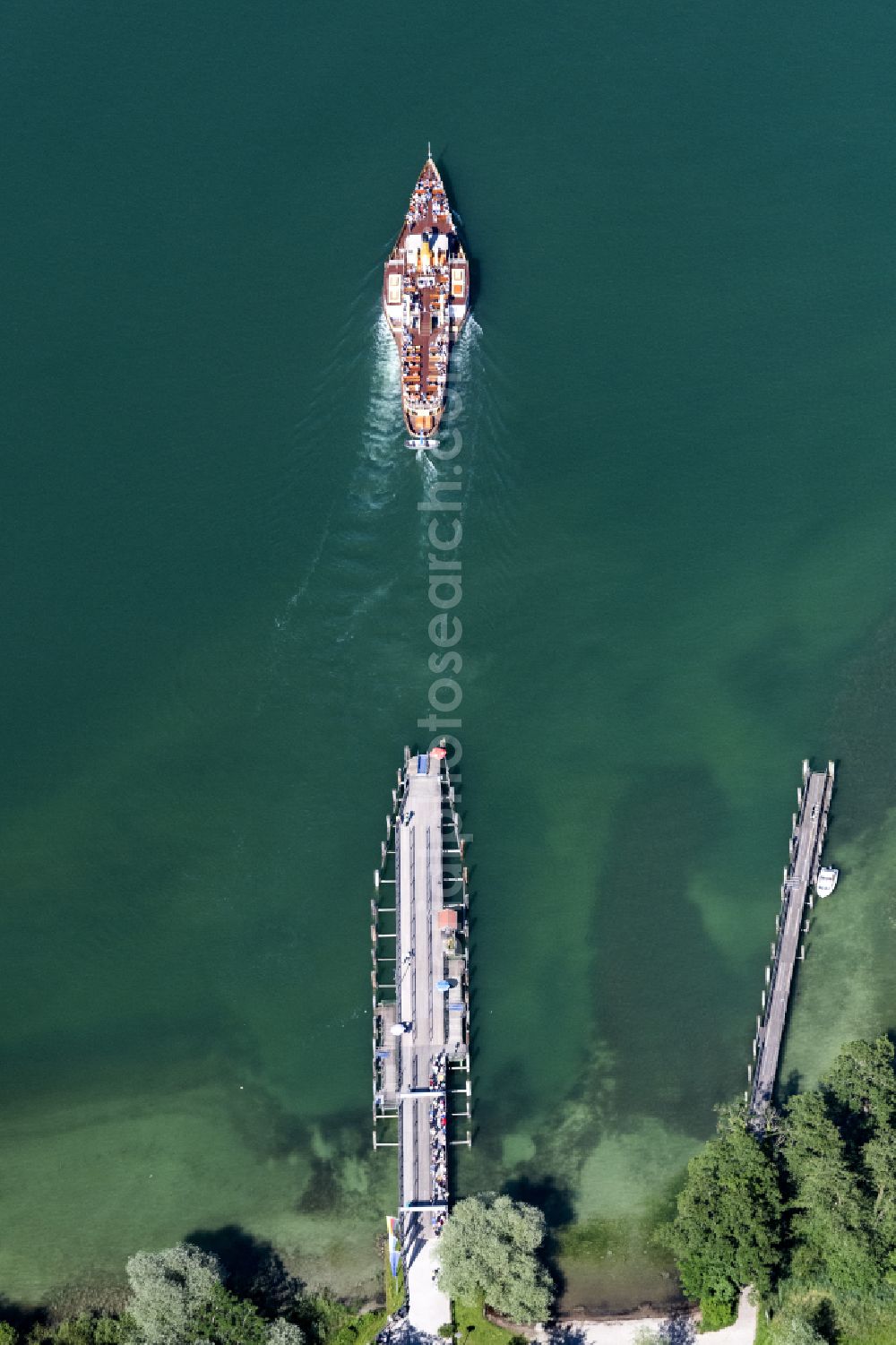 Chiemsee from the bird's eye view: Passenger ship Raddampfer Ludwig Fessler in Chiemsee in the state Bavaria, Germany