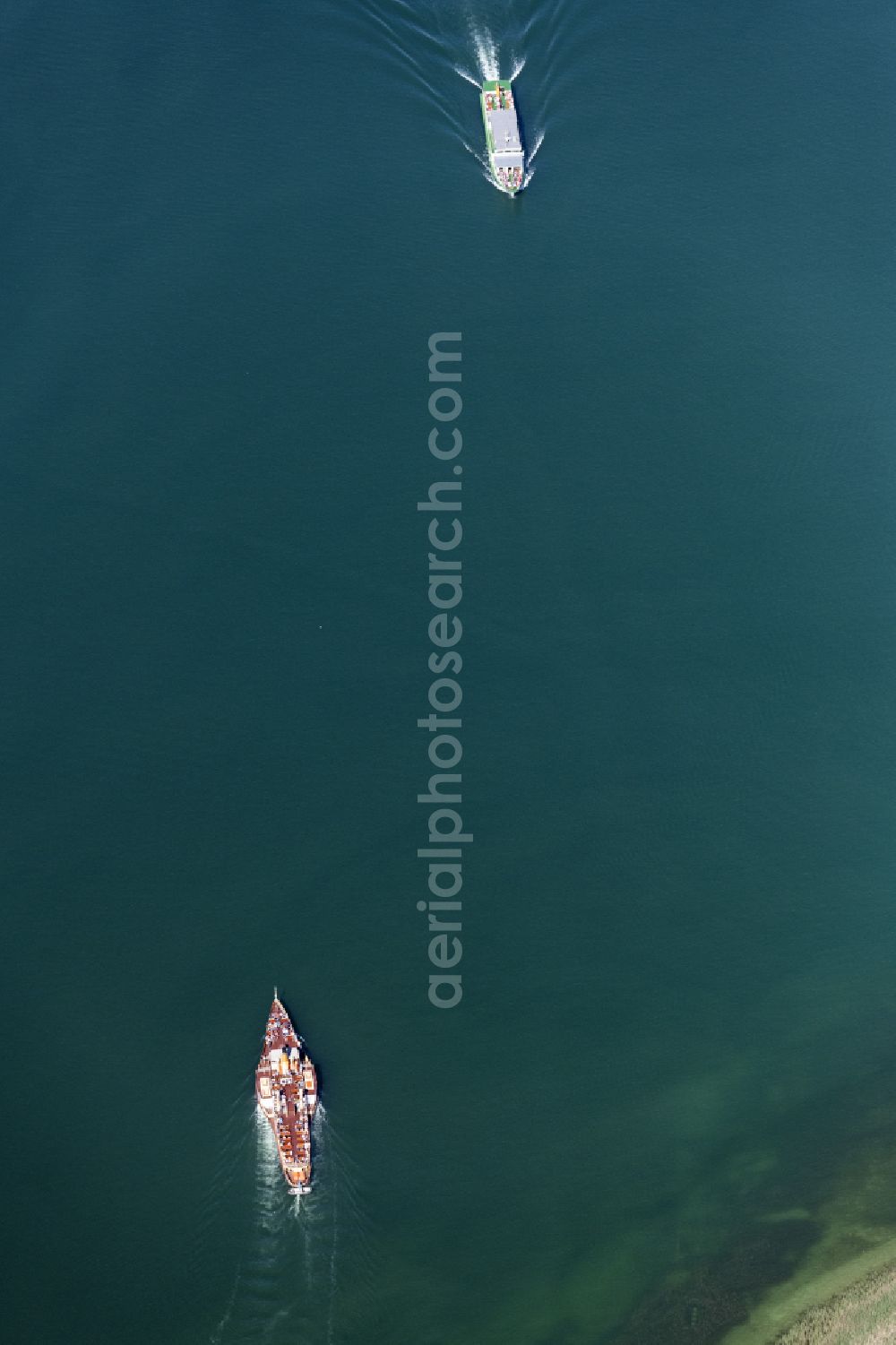 Aerial image Chiemsee - Passenger ship Raddampfer Ludwig Fessler in Chiemsee in the state Bavaria, Germany