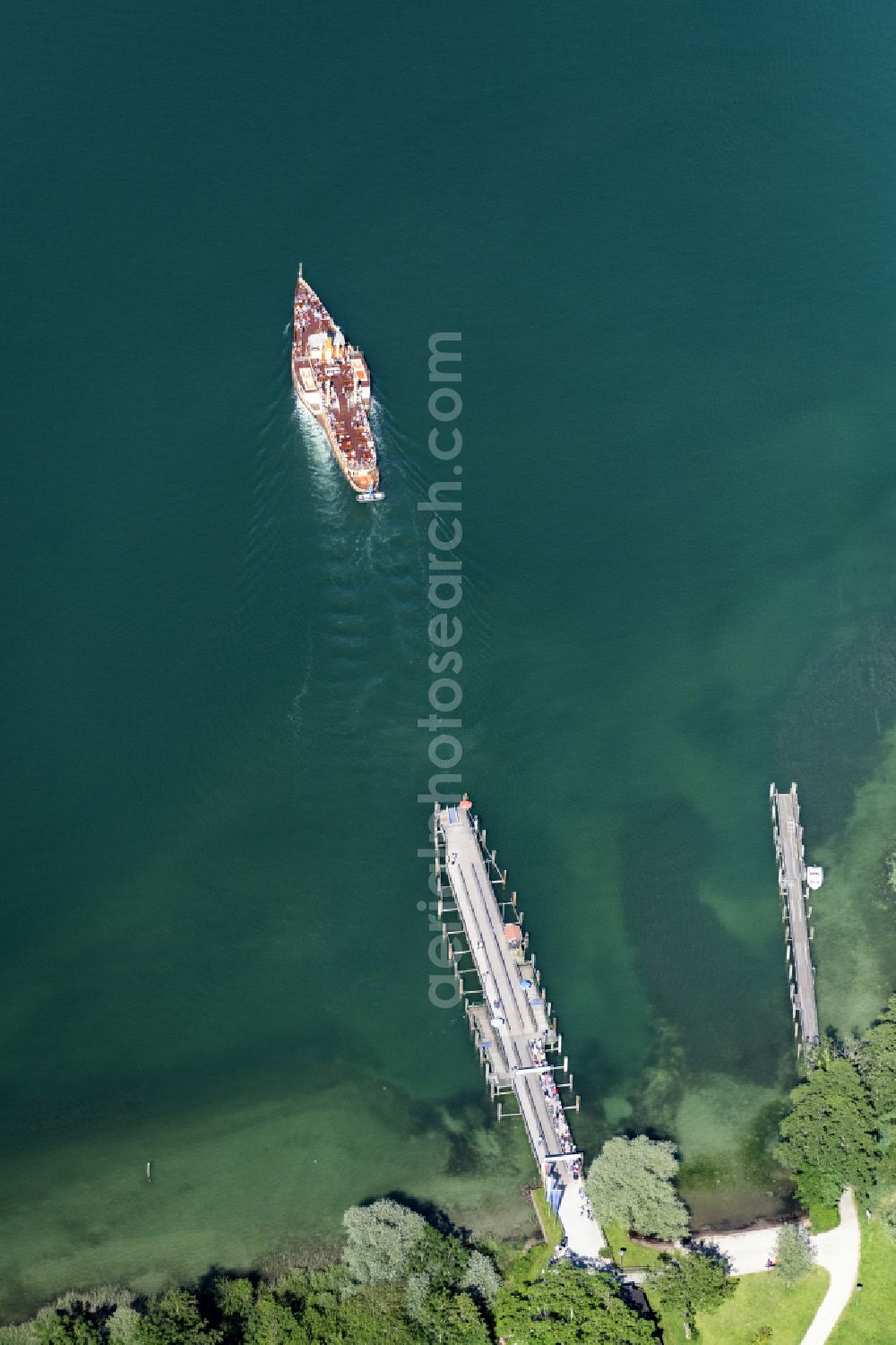 Aerial photograph Chiemsee - Passenger ship Raddampfer Ludwig Fessler in Chiemsee in the state Bavaria, Germany