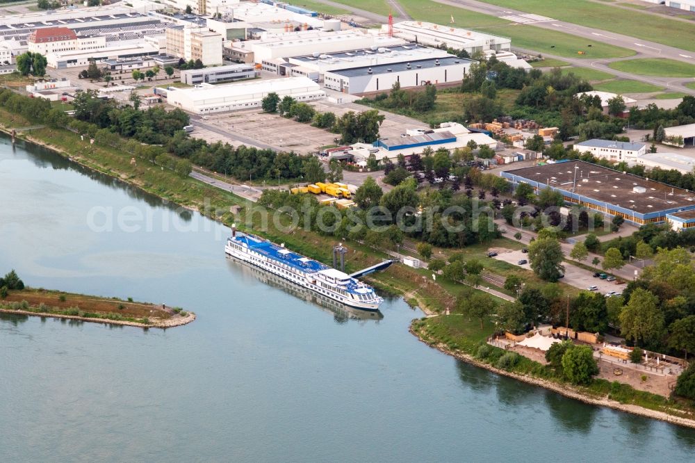 Aerial image Speyer - Passenger ship on Rheinhafen in Speyer in the state Rhineland-Palatinate, Germany