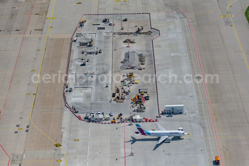 Aerial image Stuttgart - Passenger airplane D-ABNL of Eurowings in parking position - parking area at the airport in Stuttgart in the state Baden-Wuerttemberg, Germany