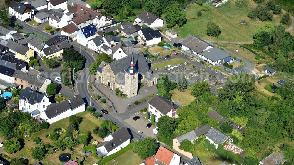 Aerial photograph Kasbach-Ohlenberg - Parish Church of St. Nicholas in Kasbach-Ohlenberg in the state Rhineland-Palatinate, Germany