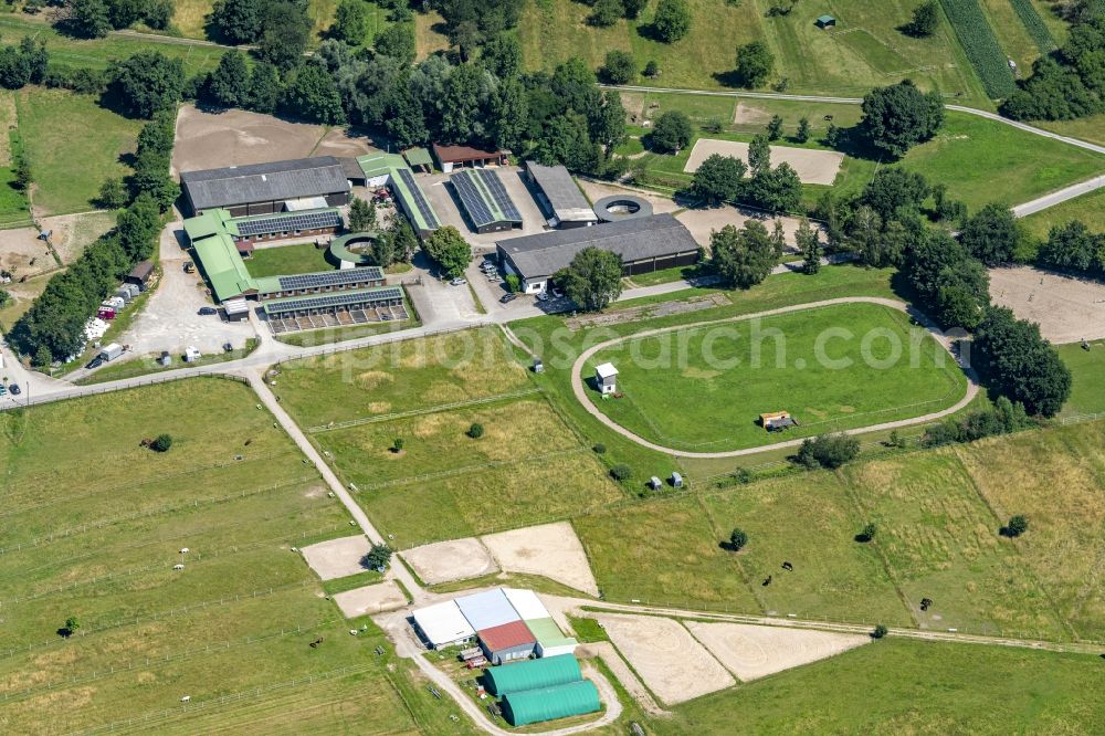 Aerial image Muggensturm - Pferde Pension Vetrihof in Muggensturm in the state Baden-Wuerttemberg, Germany