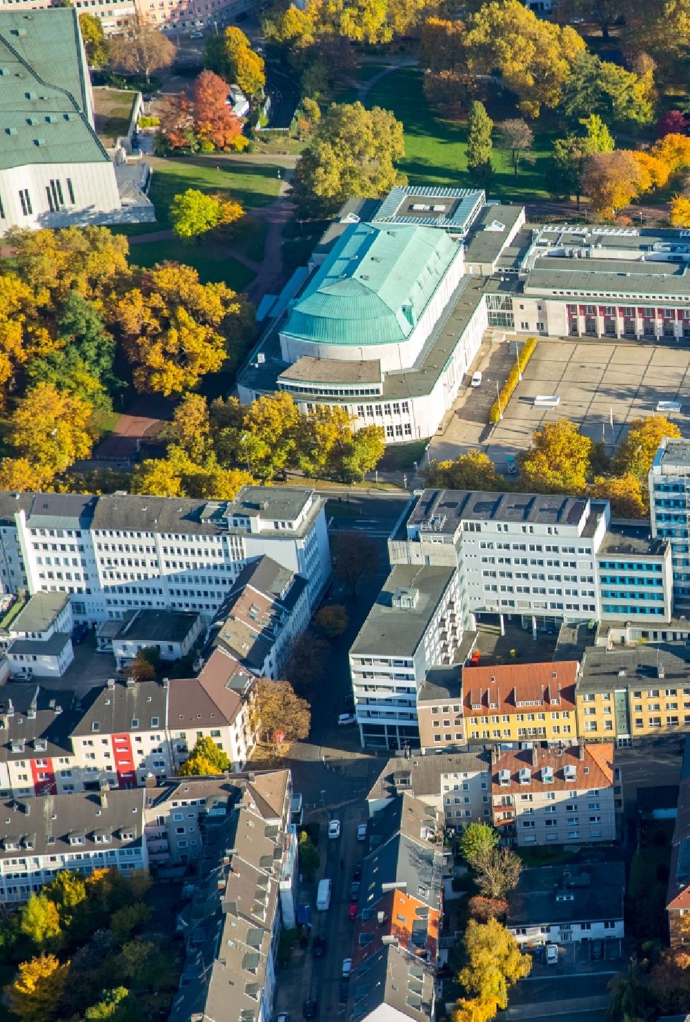 Essen from the bird's eye view: Philharmonic hall in the Huyssenalle in Essen in the state North Rhine-Westphalia